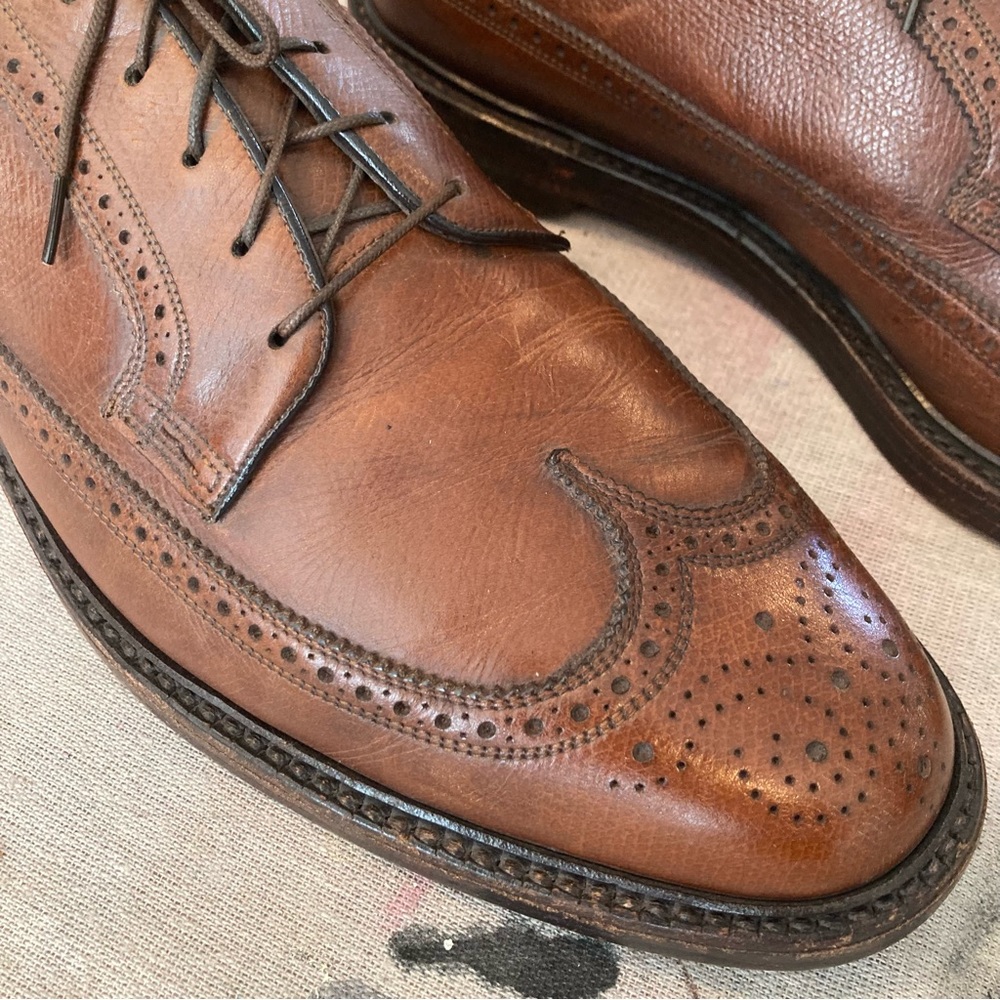 Vintage Florsheim Imperial 93063 5-Nail V-Cleat Wingtip Derby Brown Leather 13D